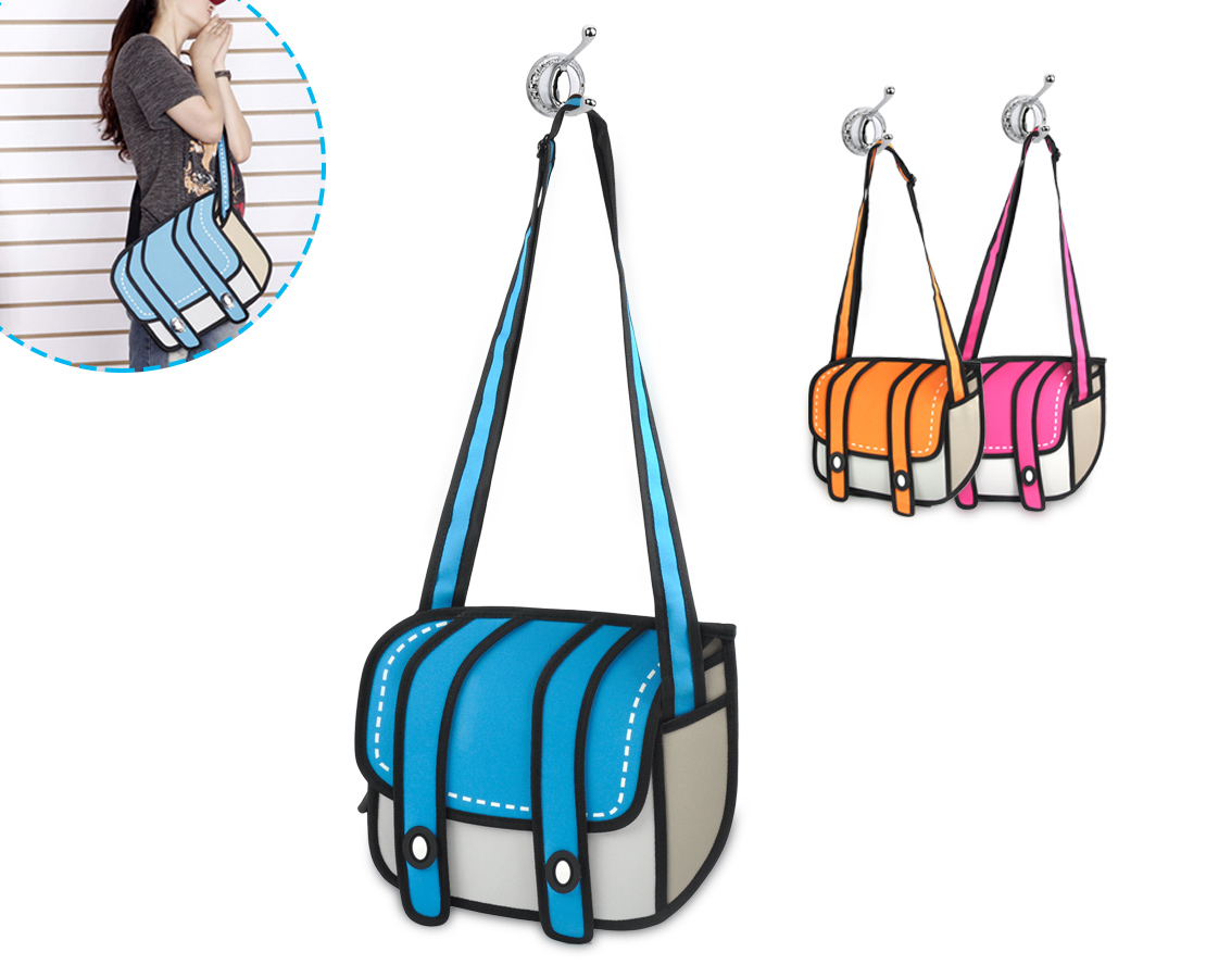 3D Jump Style 2D Drawing Handbag From Cartoon Paper Bag Messenger