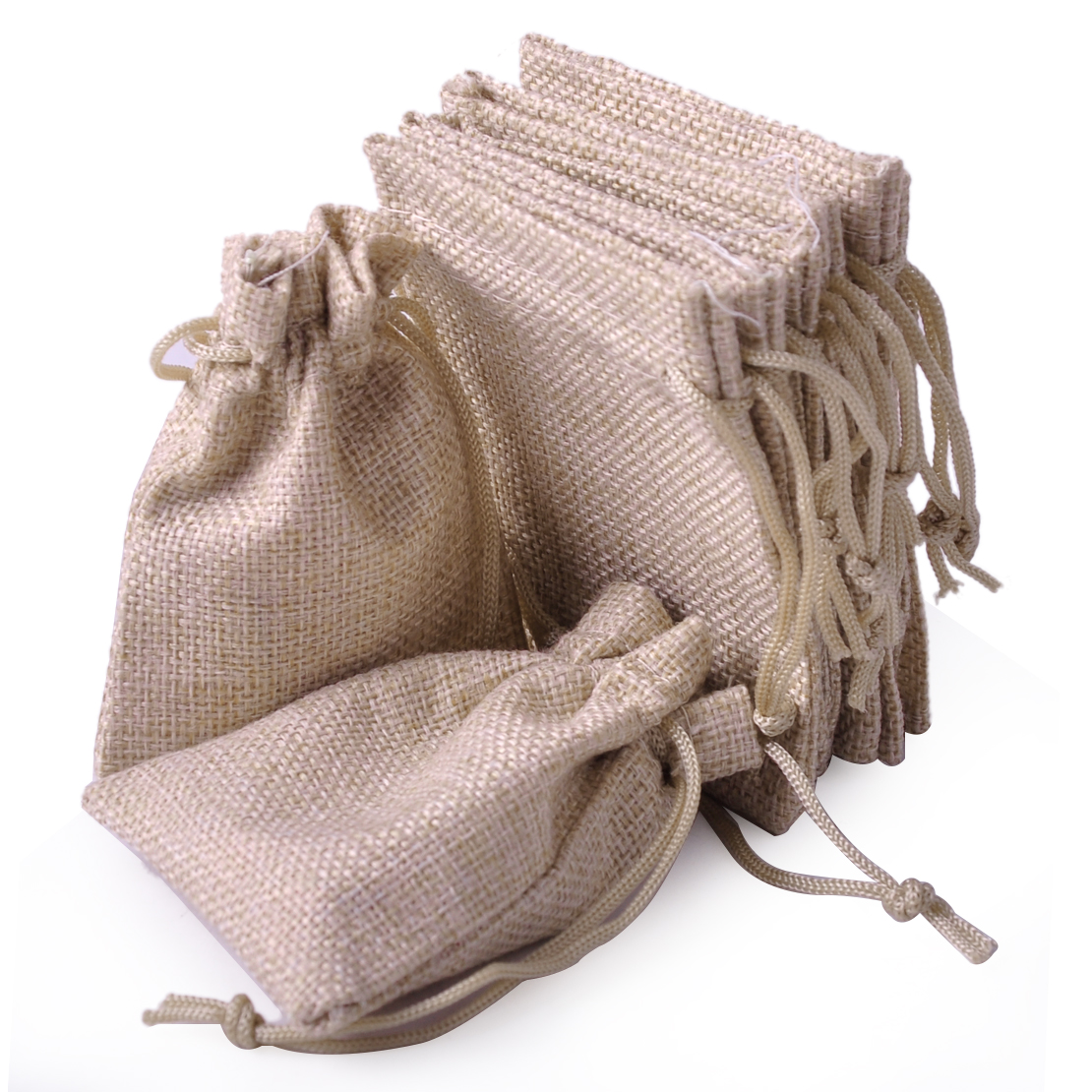 10x Small Burlap Linen Jute Sack Pouch Bag Drawstring Jewelry Wedding ...